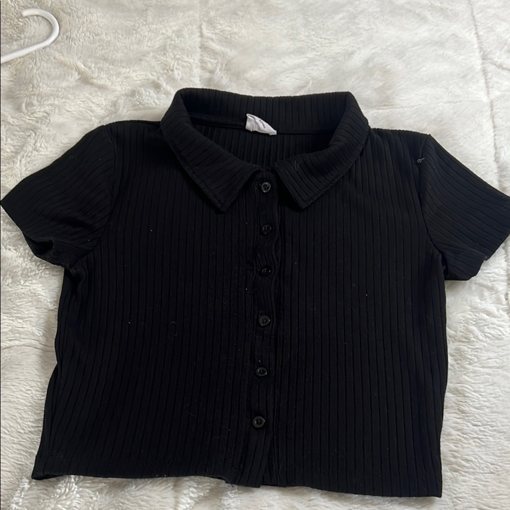 Cotton On Black Ribbed Button Down Shirt